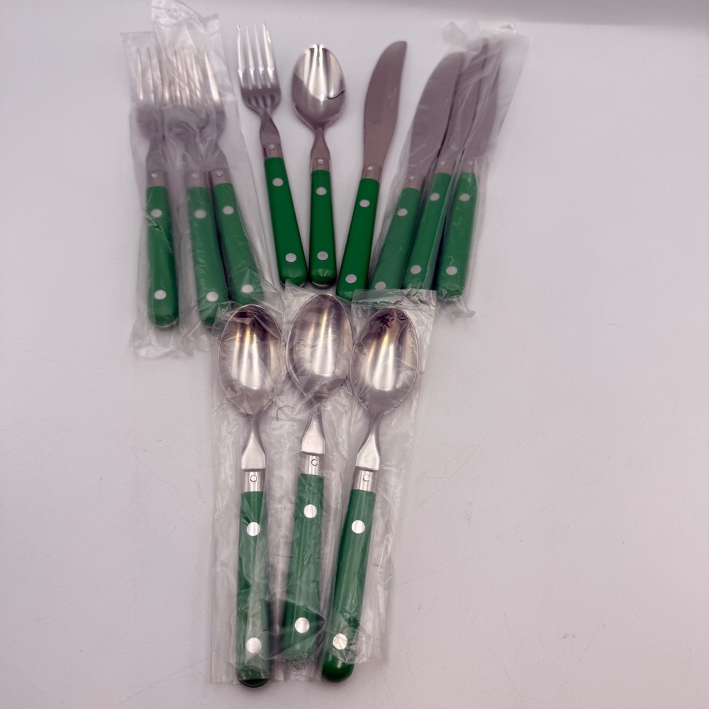Mardi Gras Candy Apple Green Stainless Steel Flatware Set Riveted  12 piece set